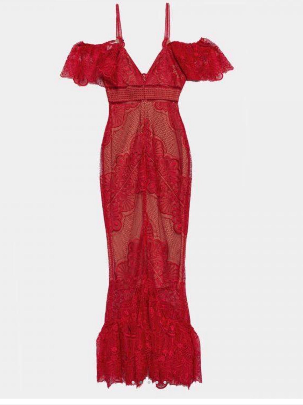 Marchesa Notte Red Lace Cold-Shoulder Dress - Picture 3 of 5